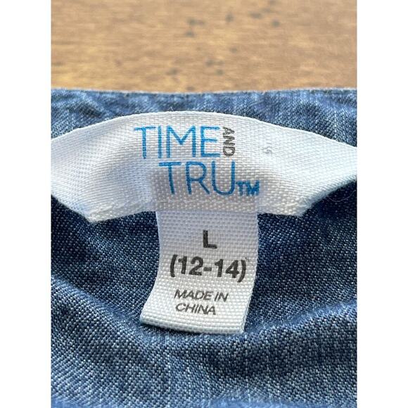 Time And Tru Womens L(12-14) Blue Chambray Pockets VNeck LongSleeve Hobo Dress - Picture 2 of 8